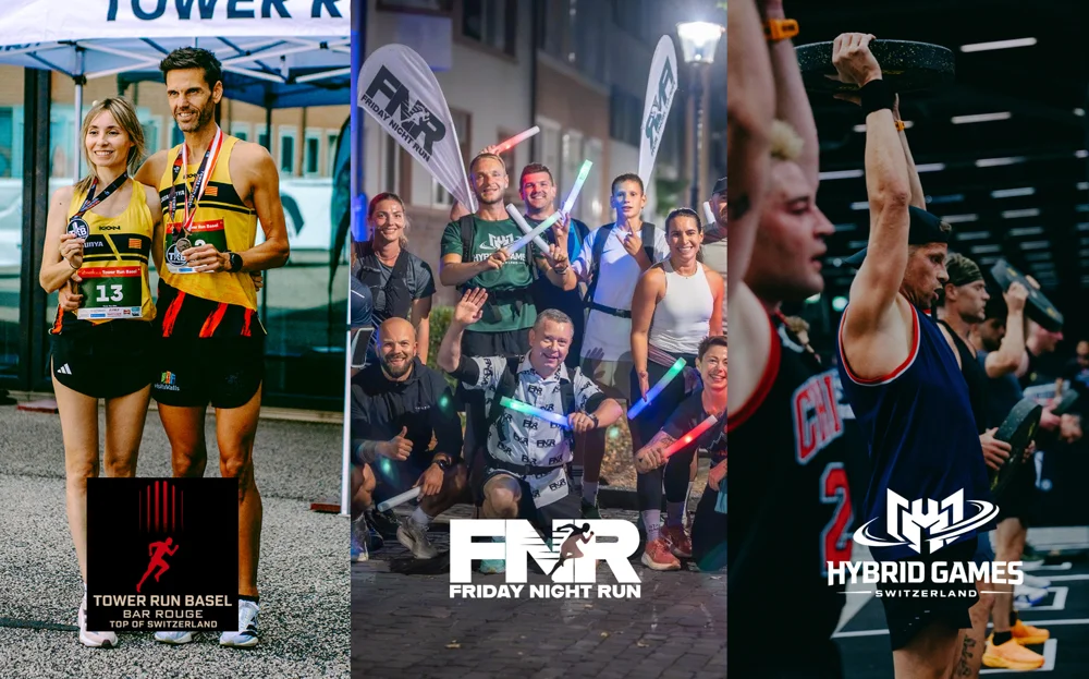 Teilnehmende des Tower Run Basel mit Medaillen